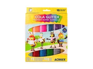 Cola com Glitter 12 Cores 23g Acrilex Abelhinhas